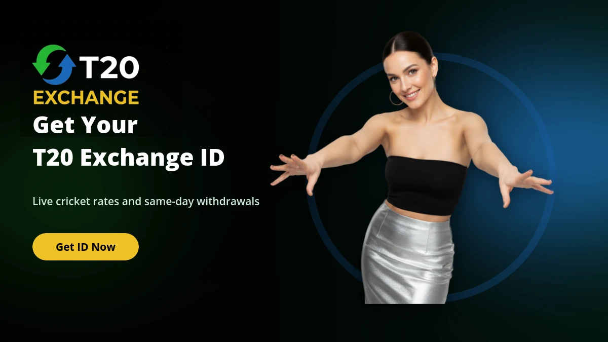 T20 Exchange ID panel showing live cricket rates and same-day withdrawals