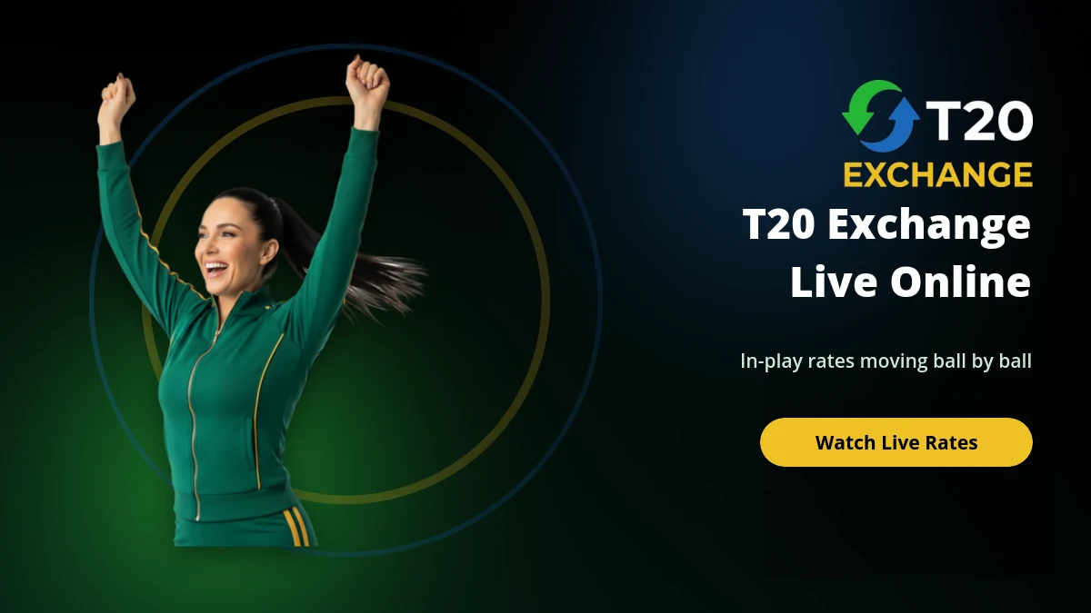 T20 Exchange live online board showing in-play cricket rates during a match