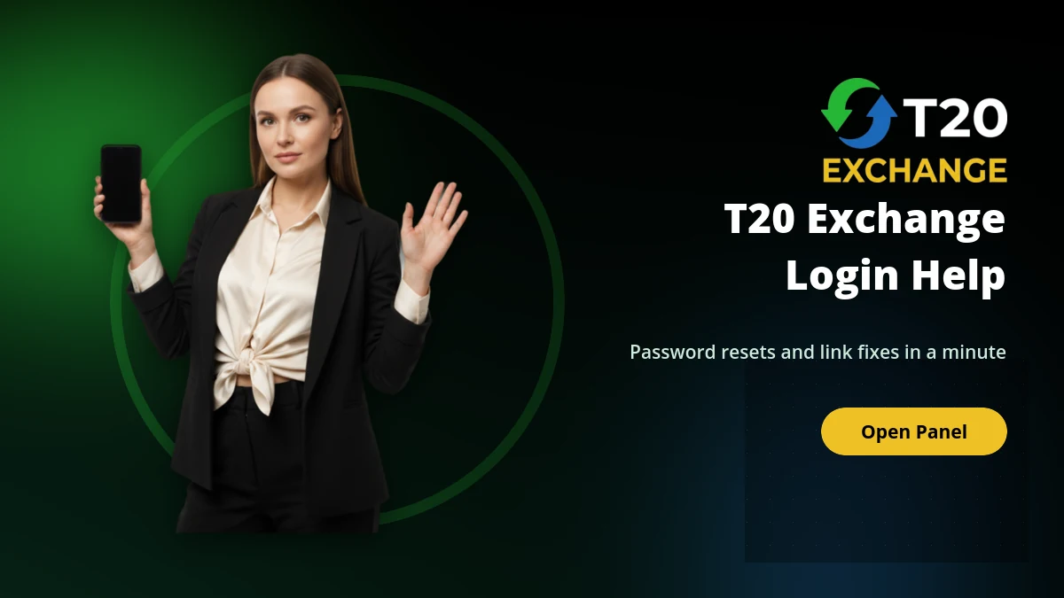 T20 Exchange login help showing password reset and link fix steps