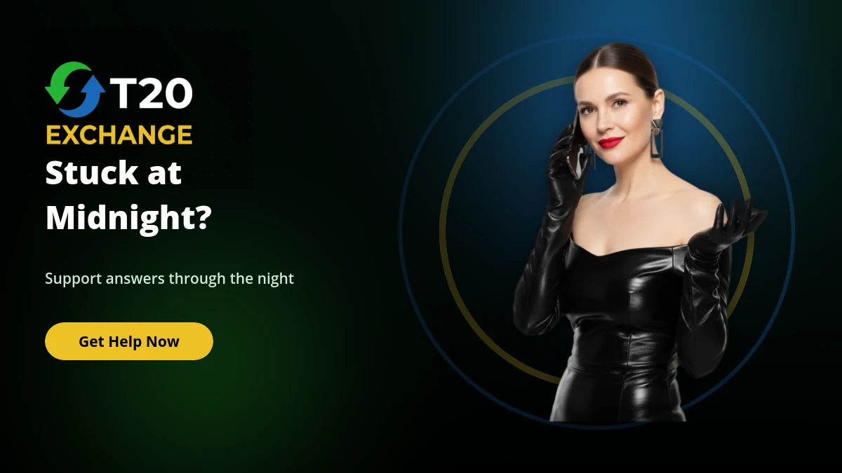 T20 Exchange support answering deposit and login queries late at night